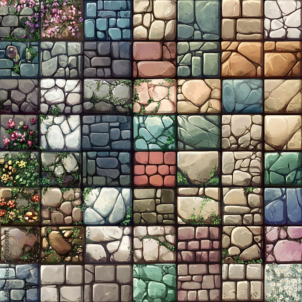Poster stone texture seamless tile set for game development