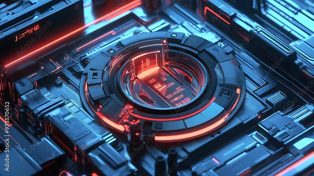 Poster abstract 3d render of futuristic technology with glowing neon lights