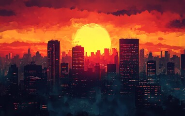 Fototapeta premium High-angle view of a minimalist superhero cityscape