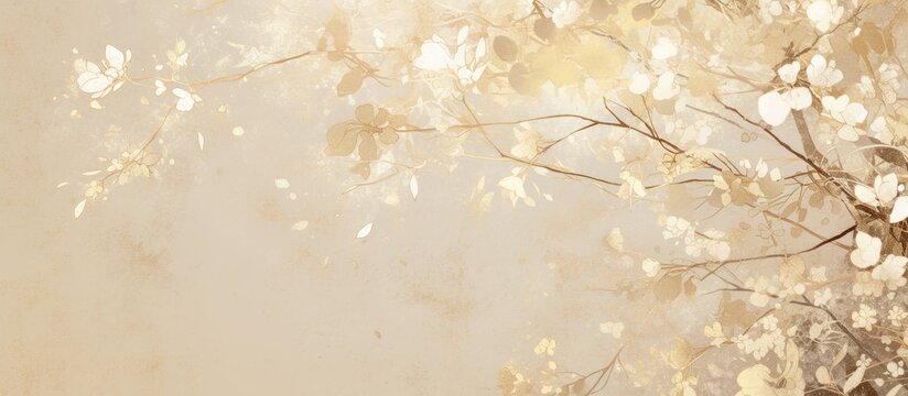 Modern abstract painting featuring flowers branches and golden elements with textured oil on canvas suitable for prints wallpapers posters cards murals and wall art