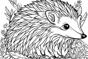 Obraz premium Cute hedgehog coloring page for kids, ideal for creative learning fun.