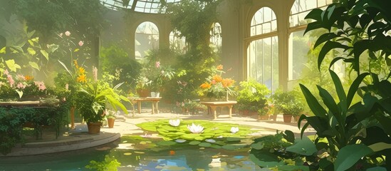 Fototapeta premium Painting of Lush Garden