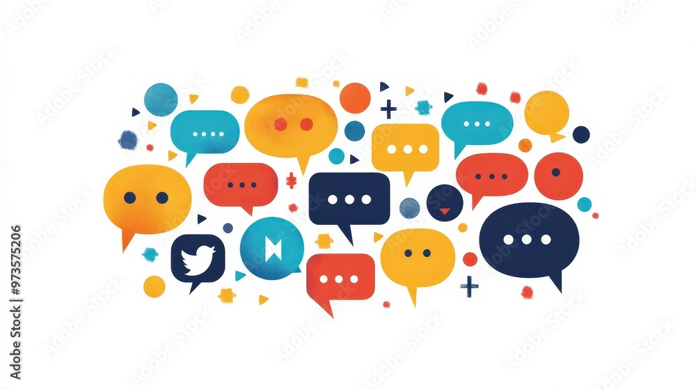 Poster vibrant speech bubble array in flat design for communication concepts