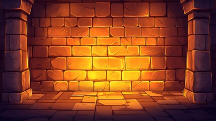 Glowing brick wall background for game design with dungeon aesthetic
