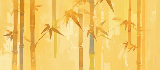Painting of bamboo textures featuring shades of yellow and green