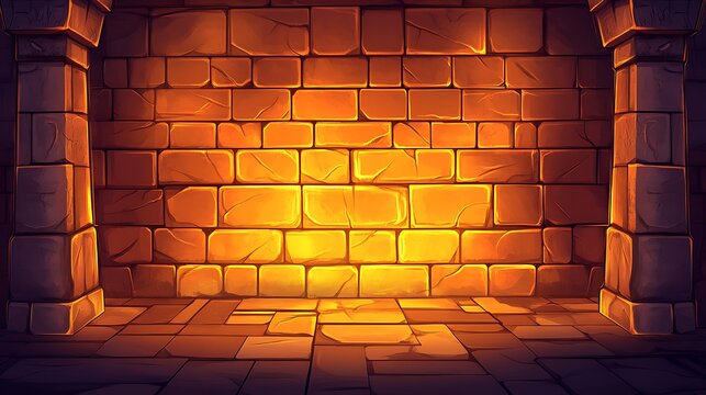 Glowing brick wall background for game design with dungeon aesthetic