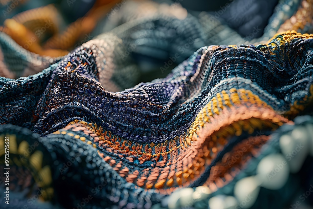 Poster abstract closeup of colorful fabric texture with wrinkles and patterns