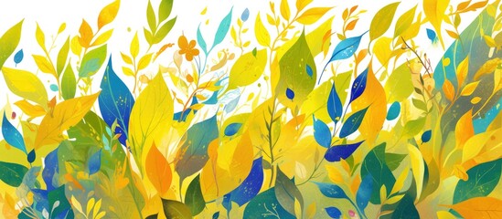 Vibrant painting of colorful leaves on a white background perfect for nature themed presentations or visual concepts