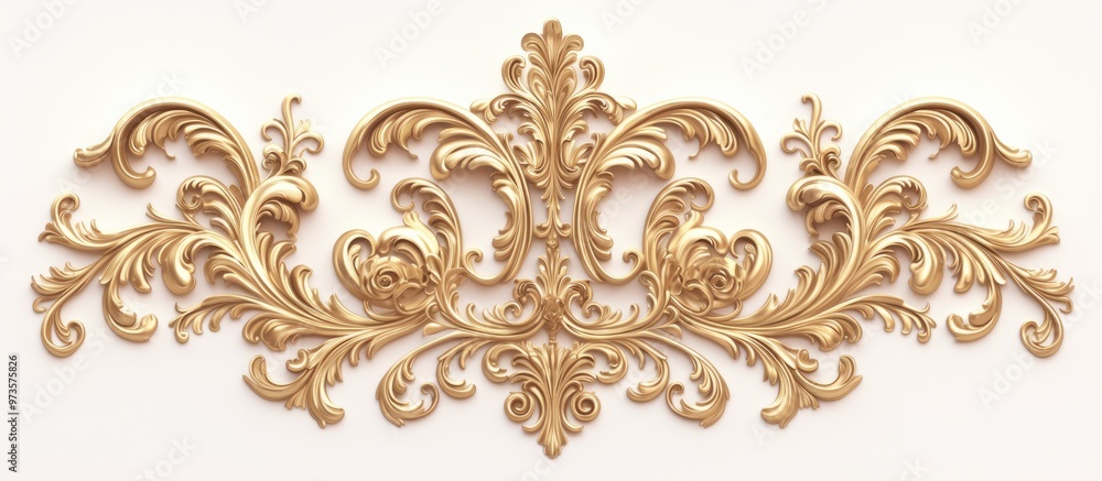 Poster Digital illustration of a classic golden frame featuring intricate ornaments displayed against a white background 3D rendering