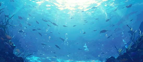 Obraz premium Horizontal underwater painting featuring an empty background for design use