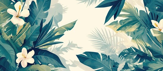 Tropical foliage artwork vector featuring palm leaves and floral elements with a watercolor effect Ideal for canvas prints wallpaper fabric patterns and decorative arts