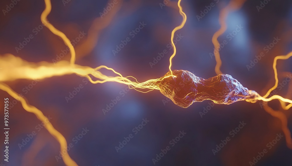 Poster abstract 3d render of a neuron cell sending signals in the brain