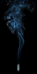 Obraz premium Abstract blue smoke rising from a bullet casing on a black background