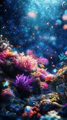 Fototapeta premium A mesmerizing underwater scene showcasing vibrant coral reefs illuminated by ethereal starlight