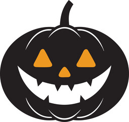 A Black jack-o'-lantern  of happy Halloween with big smile facial expression, happy pumpkin vector illustration on white background.