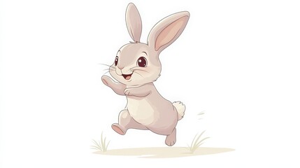 Fototapeta premium Playful Grey Rabbit Hopping in Minimalist Cartoon Style for Children's Themes and Easter Designs