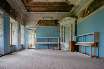 Old majestic abandoned historical mansion. Former Former Aleksino Estate in Smolensk Oblast