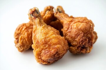 Tasty flying fried chicken isolated on white background , ai