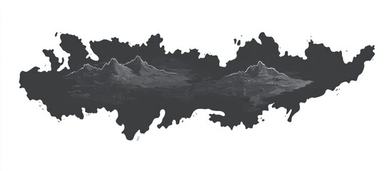 Grey silhouette illustration of a map showcasing an island with detailed contours and features
