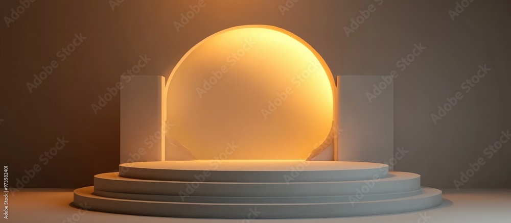 Poster 3d rendered podium backdrop template for product display open scene featuring a vacant circular stag