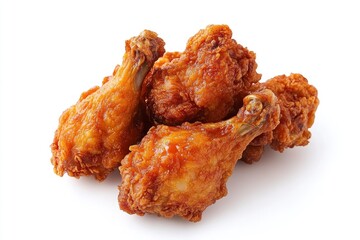 Tasty flying fried chicken isolated on white background , ai