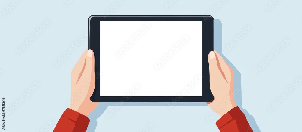 Poster hands holding a tablet with an empty screen
