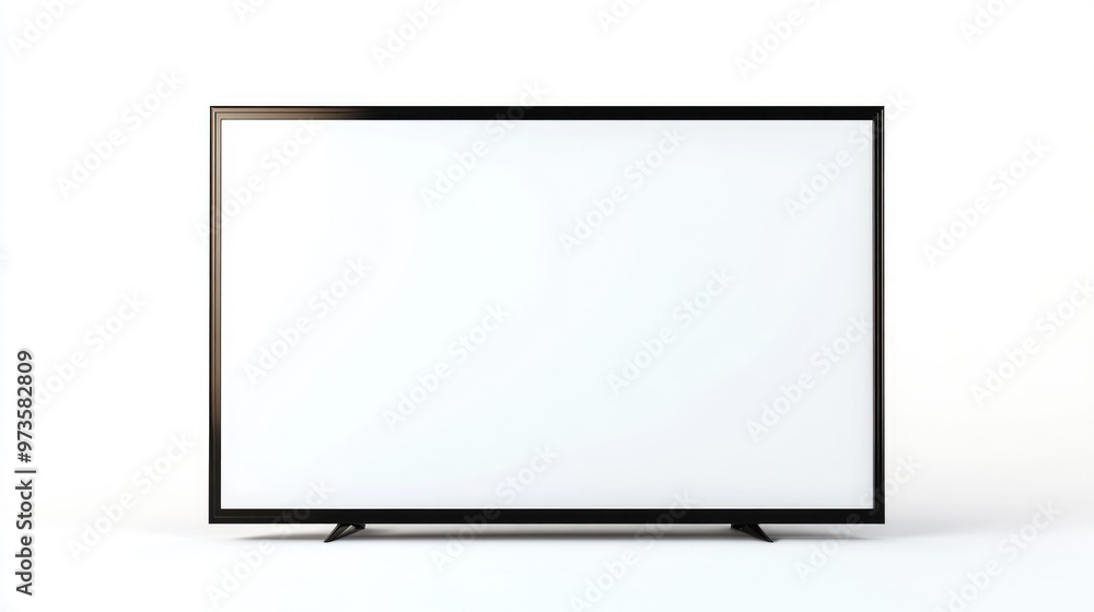 Poster front view of a blank lcd led or tft tv panel with a metallic finish isolated on a white background 