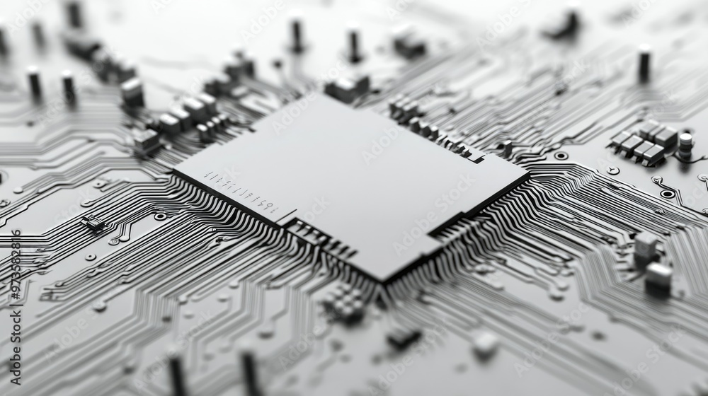 Poster a microchip featuring a central processing unit symbolizes the outline of a nation set against a whi