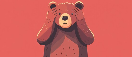 Flat colored cartoon bear with an aching head