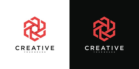 Creative abstrack hexagon logo design template. Premium Vector