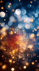 Obraz premium New Year's Celebration with Colorful Fireworks, Bokeh Lights, and Sparklers Creating a Festive Atmosphere