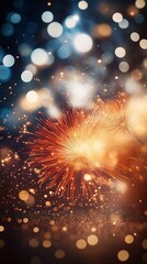 New Year's Celebration with Colorful Fireworks, Bokeh Lights, and Sparklers Creating a Festive Atmosphere"