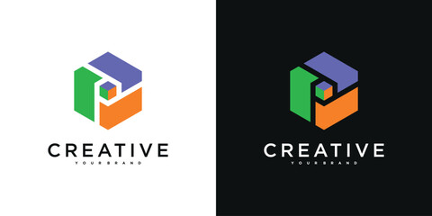 Creative abstrack hexagon logo design template. Premium Vector