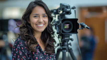 hispanic Pretty woman smiling Journalist model background png file