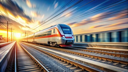 Naklejka premium Fast moving train on railway tracks, train, transportation, locomotive, travel, speed, motion, railway