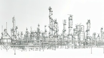 Obraz premium Hand-Drawn Sketch of an Industrial Refinery Complex
