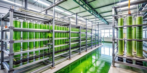 High tech lab setting with algae farm equipment producing bio fuel as a sustainable energy source , Algae, farm