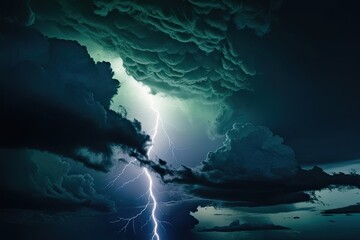 Stunning Onyx Greenish Indigo Sky with Dramatic Thunderclouds and Striking Lightning