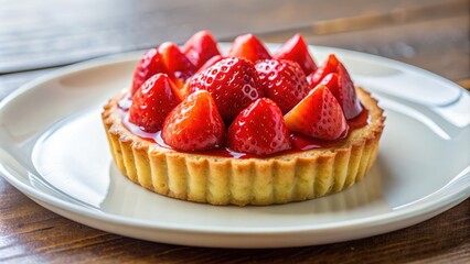 Delicious strawberry tart on a white plate in a restaurant setting, strawberry, tart, dessert, tasty, pastry, sweet