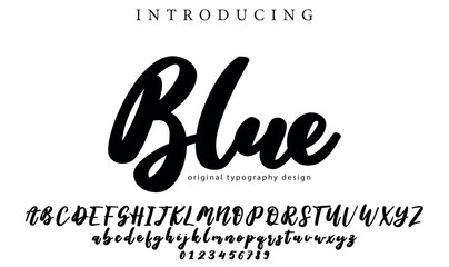 Blue Font Stylish brush painted an uppercase vector letters, alphabet, typeface
