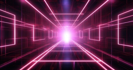 A vibrant, futuristic tunnel of neon lights leading to a bright center, evoking a sense of speed and technology.