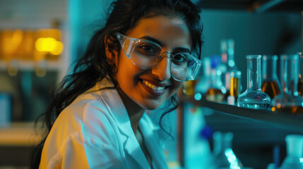 indian Pretty woman smiling scientist model background png file