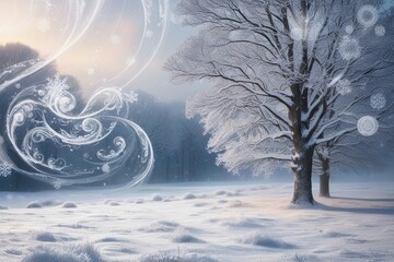 Dreamy Snow Swirls and Intricate Flurries in a Peaceful Landscape