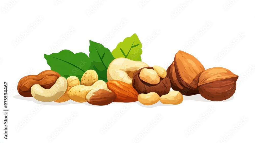 Poster minimalist vector illustration of assorted nuts on transparent background