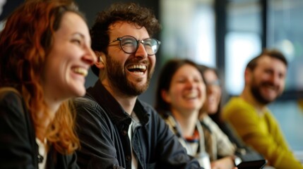 Happy group of friends laughing together.