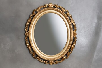 Ornate Vintage Gold Oval Mirror Frame Isolated on Transparent Background