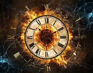 abstract fire clock destruction and time