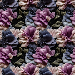 Illustration of nature flower. Seamless patterns in stumpwork embroidery style of floral.[B-0115]