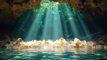 Cave Entrance with Crystal Clear Water and Sunlight