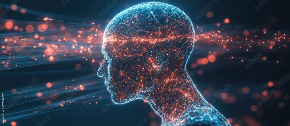 Poster conceptual 3d illustration of a human figure representing artificial intelligence
